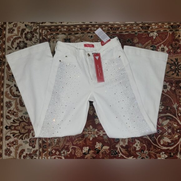 Guess Flare White Jeans with Gold Accents - Picture 6 of 14